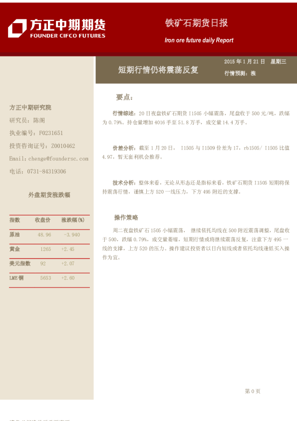 铁矿石期货日报：短期行情仍将震荡反复