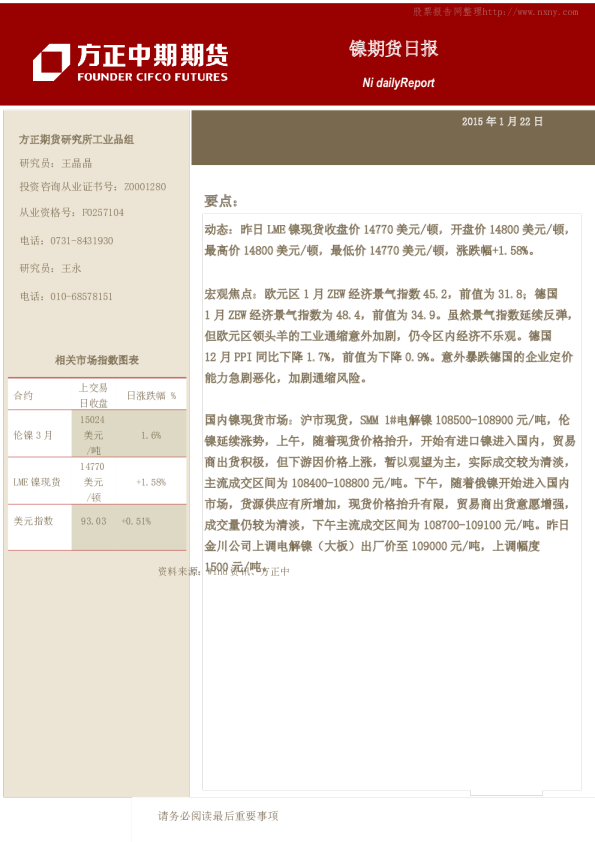 方正中期镍期货日报