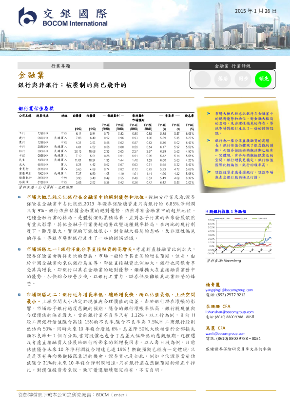 金融业-银行与非银行：被压制的与已飞升的