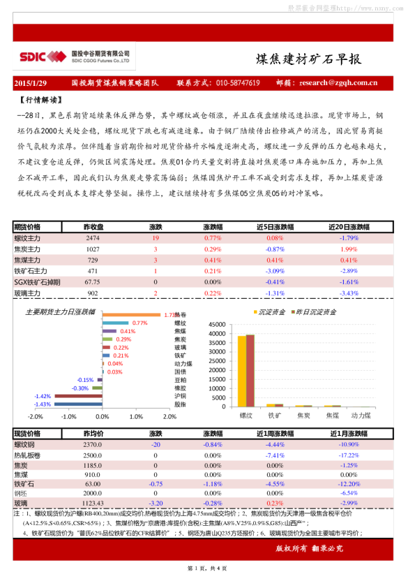 国投中谷期货煤焦建材矿石早报