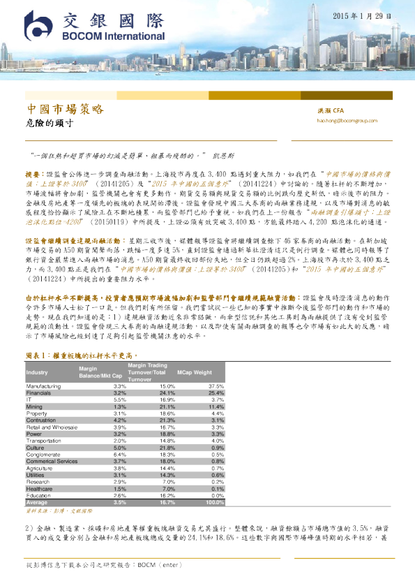 中国市场策略：危险的头寸