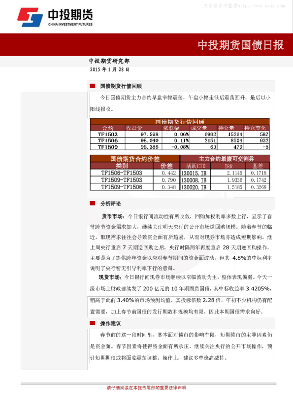 中投期货国债日报