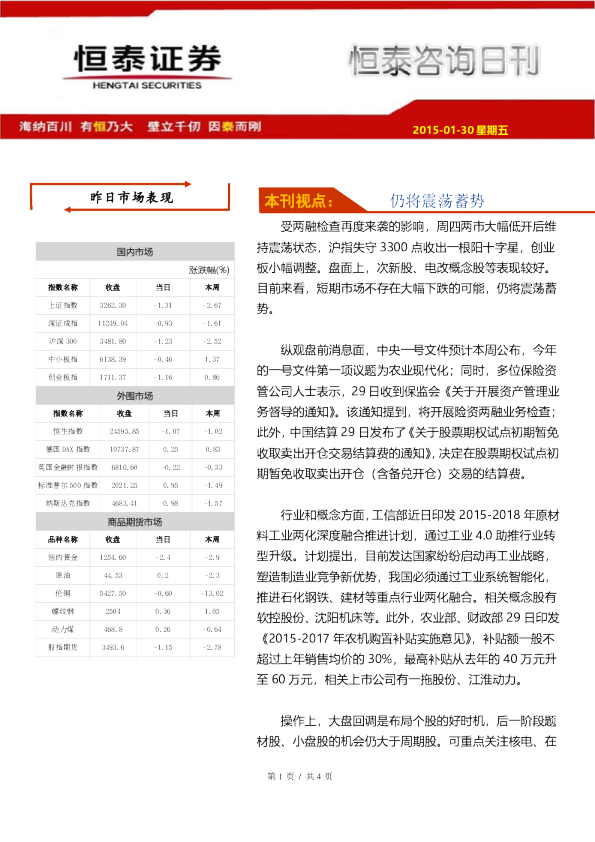 咨询日刊：仍将震荡蓄势