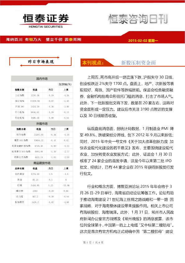 咨询日刊：新股压制资金面
