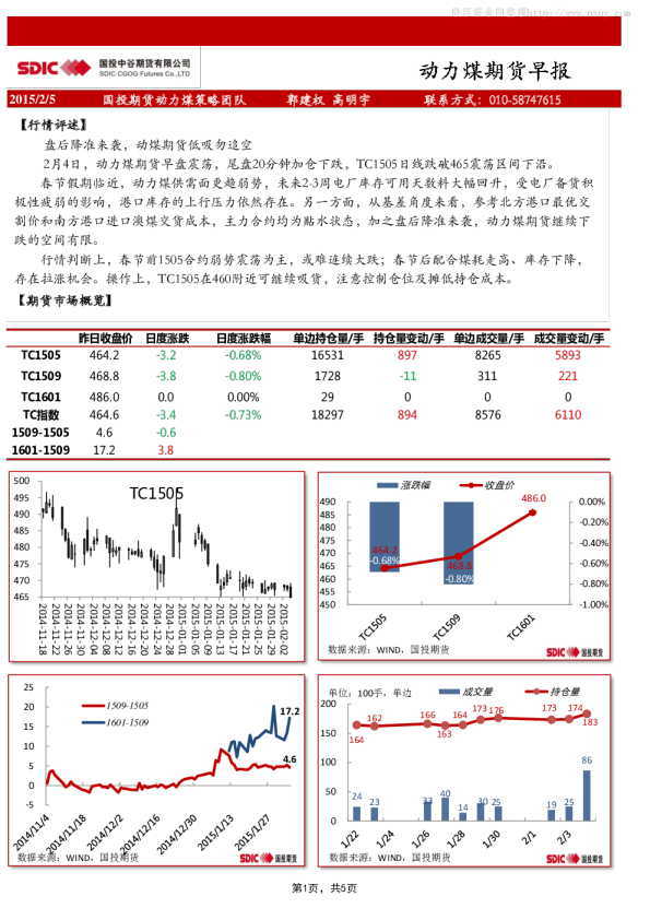 国投中谷期货动力煤早报