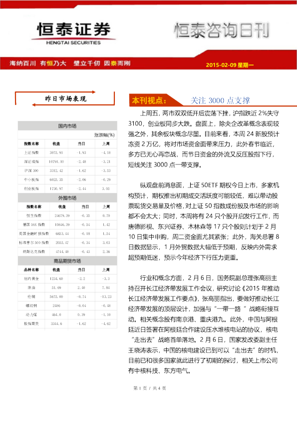 咨询日刊：关注3000点支撑