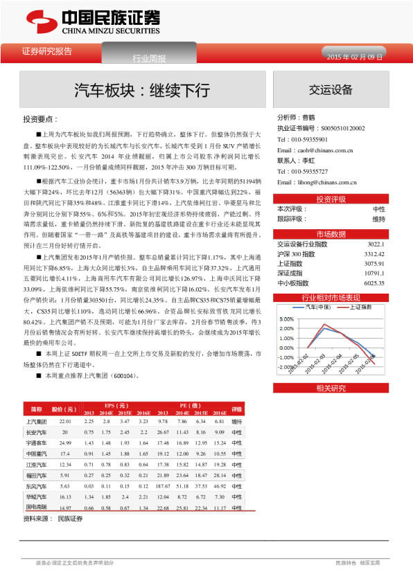 交运设备：汽车板块-继续下行