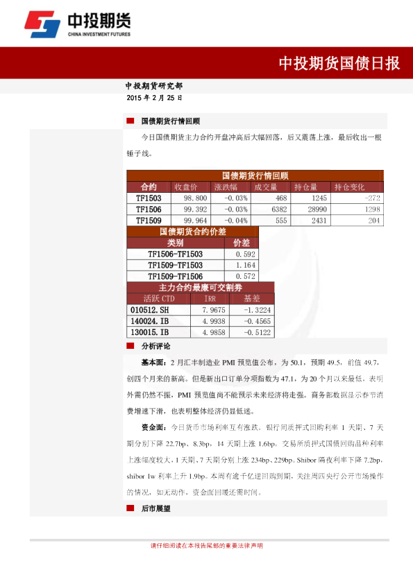 中投期货国债日报
