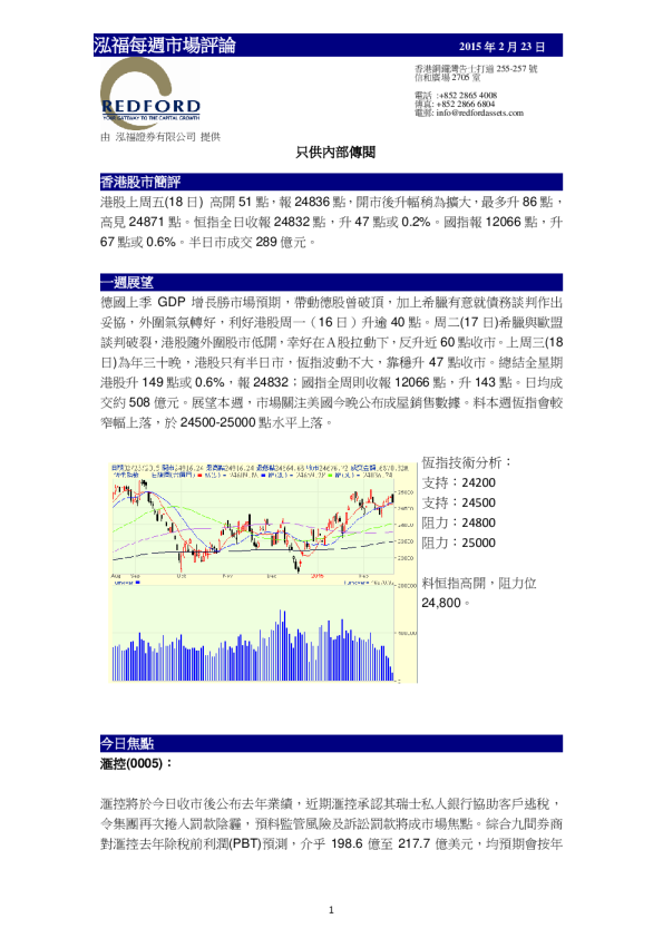 泓福证券每周市场评论