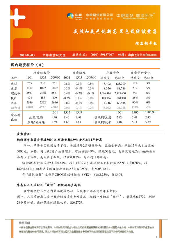 煤焦钢早报：美股和美元创新高 黑色或继续震荡
