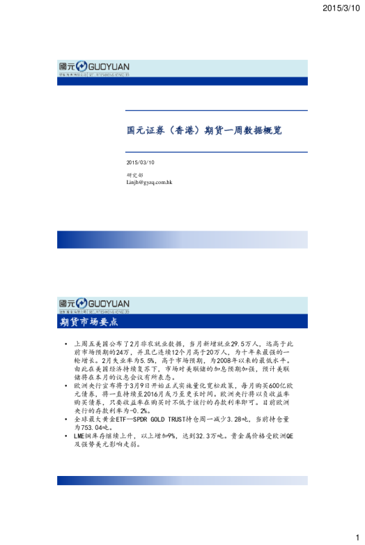 国元证券(香港)期货一周数据概览