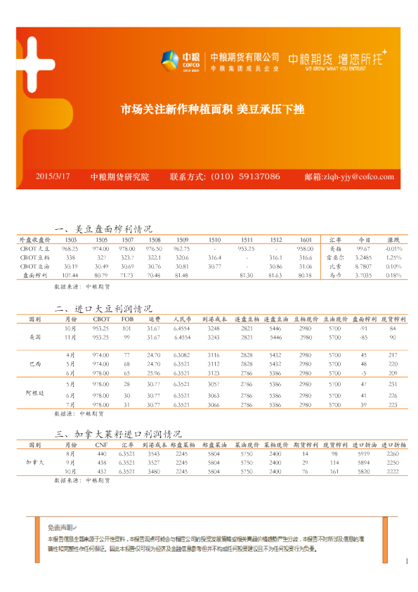 市场关注新作种植面积 美豆承压下挫
