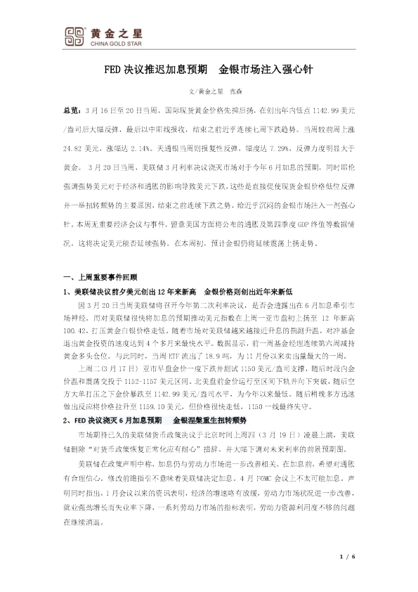 FED决议推迟加息预期 金银市场注入强心针