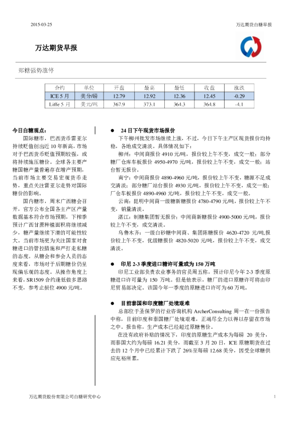 白糖早报：郑糖强势涨停