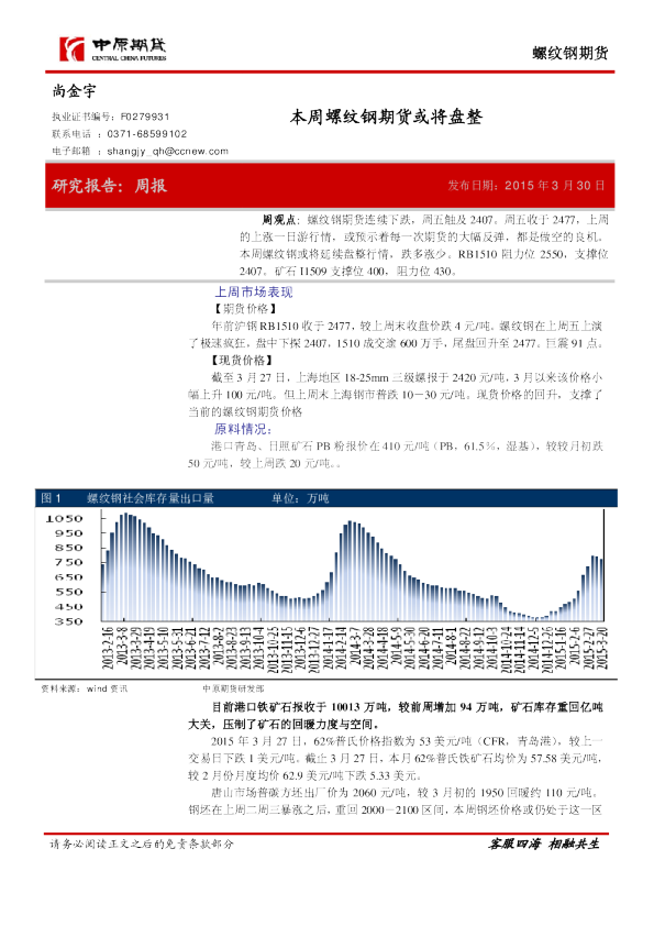 螺纹钢期货：本周螺纹钢期货或将盘整