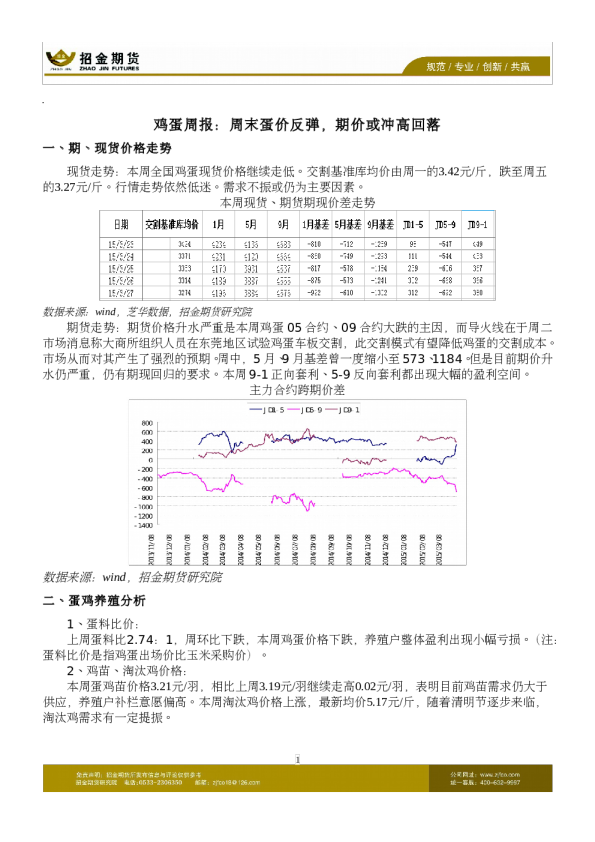 鸡蛋周报：周末蛋价反弹，期价或冲高回落
