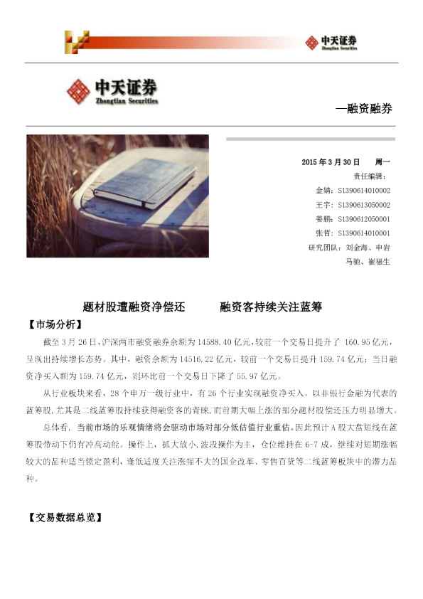 融资融券：题材股遭融资净偿还 融资客持续关注蓝筹