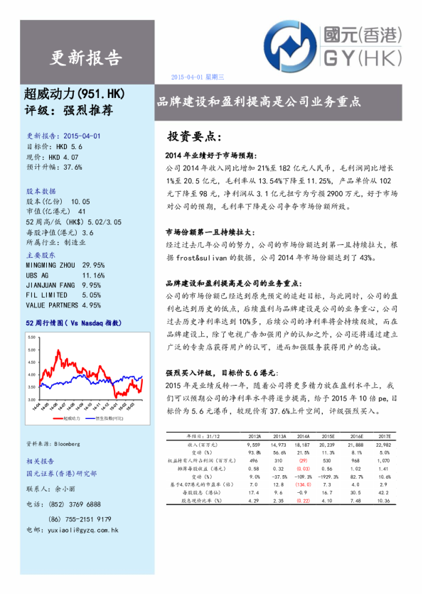 品牌建设和盈利提高是公司业务重点