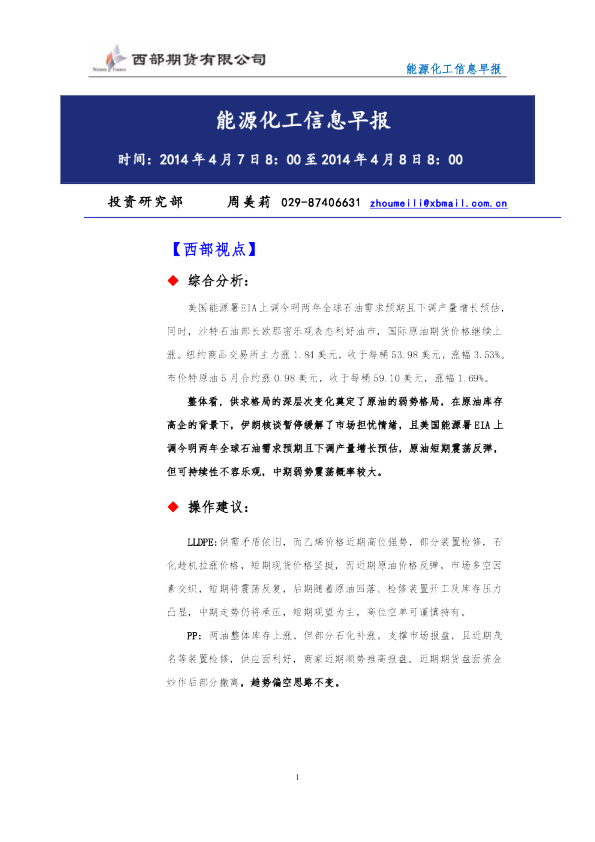 能源化工信息早报