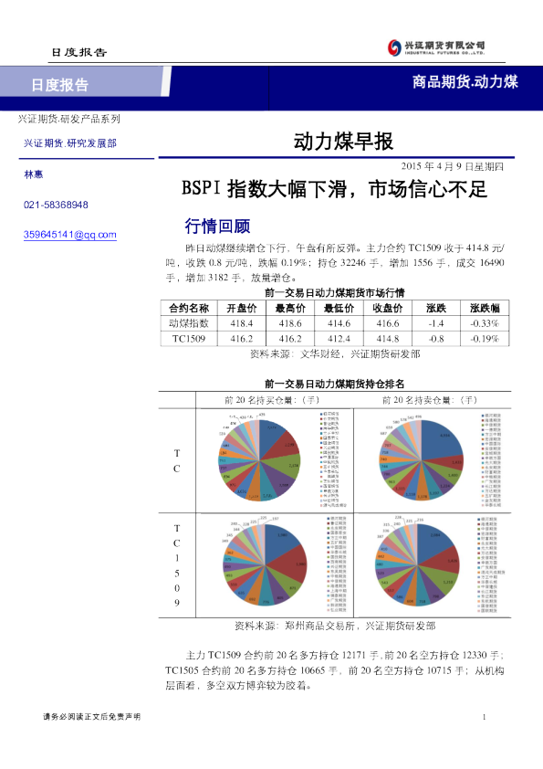 动力煤早报：BSPI指数大幅下滑，市场信心不足