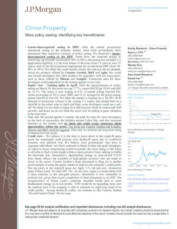 China Property：More policy easing;identifying key beneficiaries