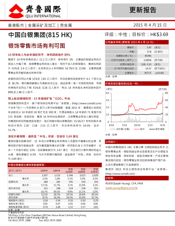 银饰零售市场有利可图