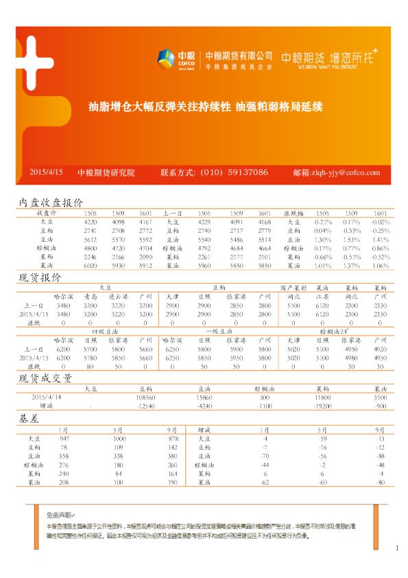 油脂增仓大幅反弹关注持续性 油强粕弱格局延续