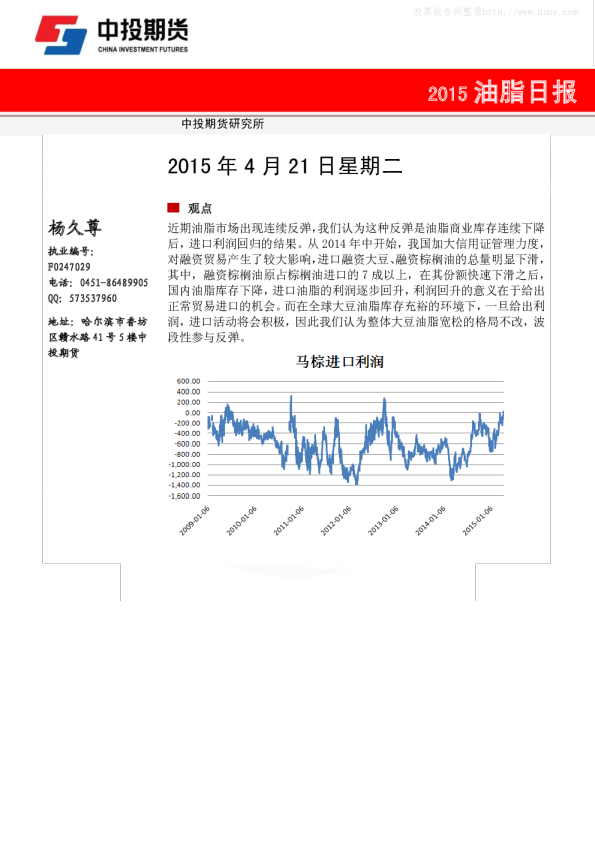 中投期货油脂日报