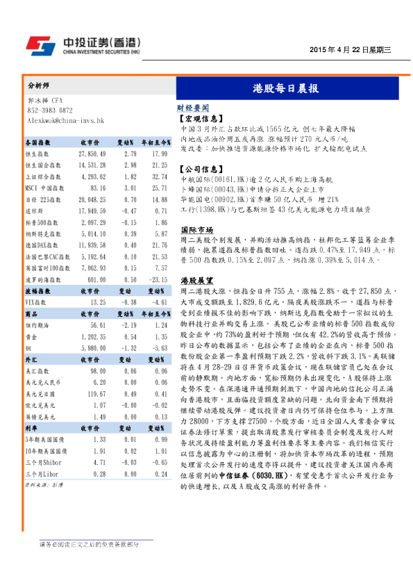 港股每日晨报