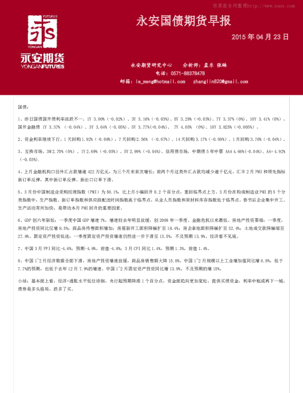 永安期货国债早报