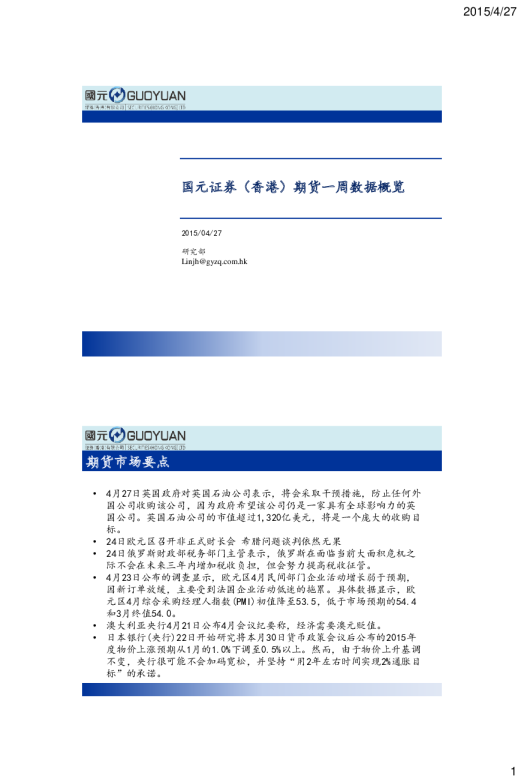 期货一周数据概览