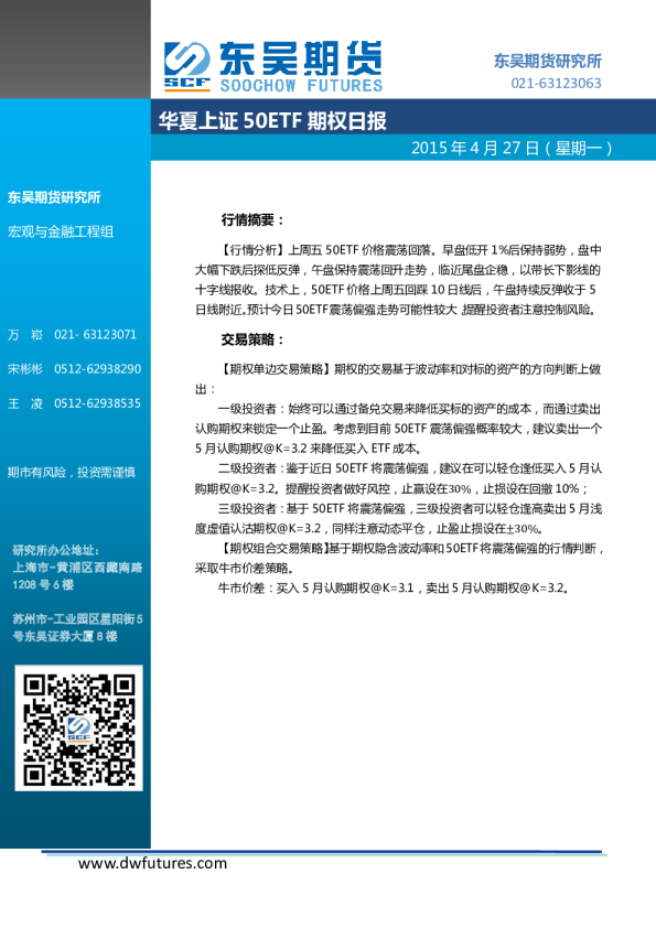 东吴期货华夏上证50ETF期权日报