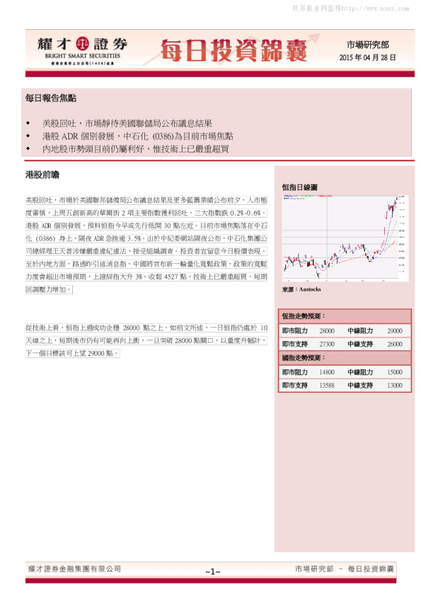 耀才证券每日投资锦囊