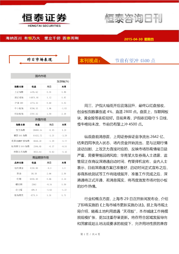 节前有望冲4500点