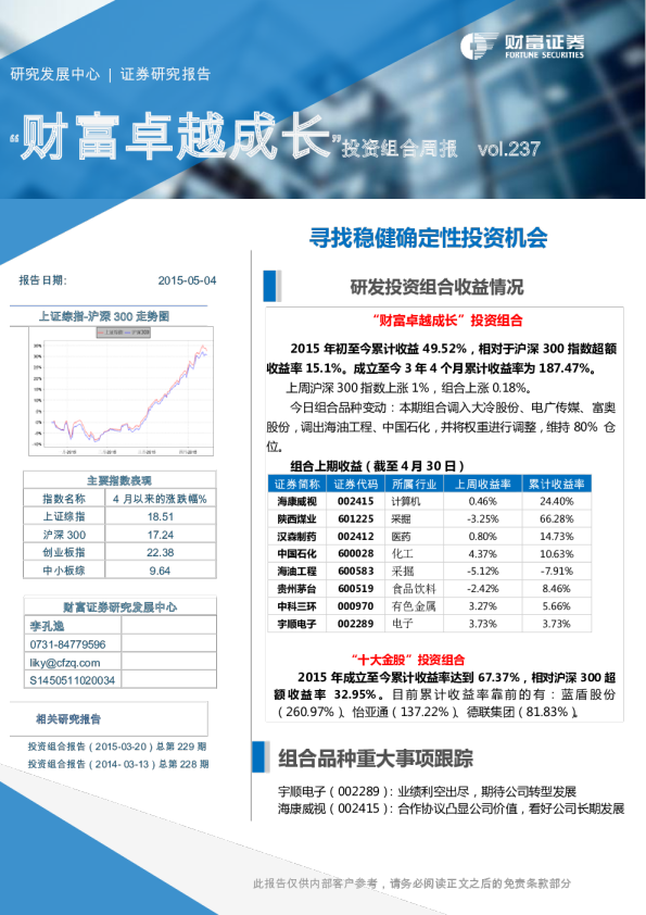 “财富卓越成长”投资组合周报