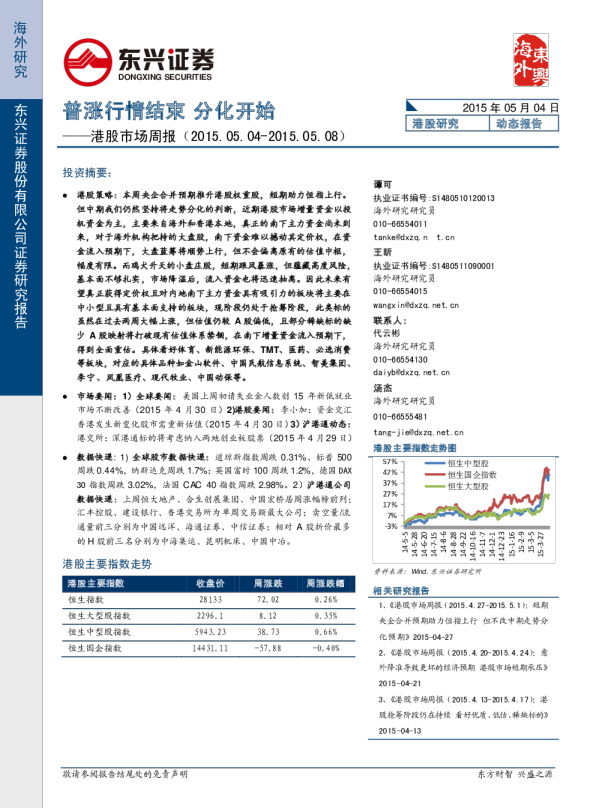港股市场周报：普涨行情结束 分化开始