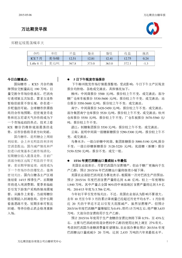 白糖早报:郑糖延续震荡概率大