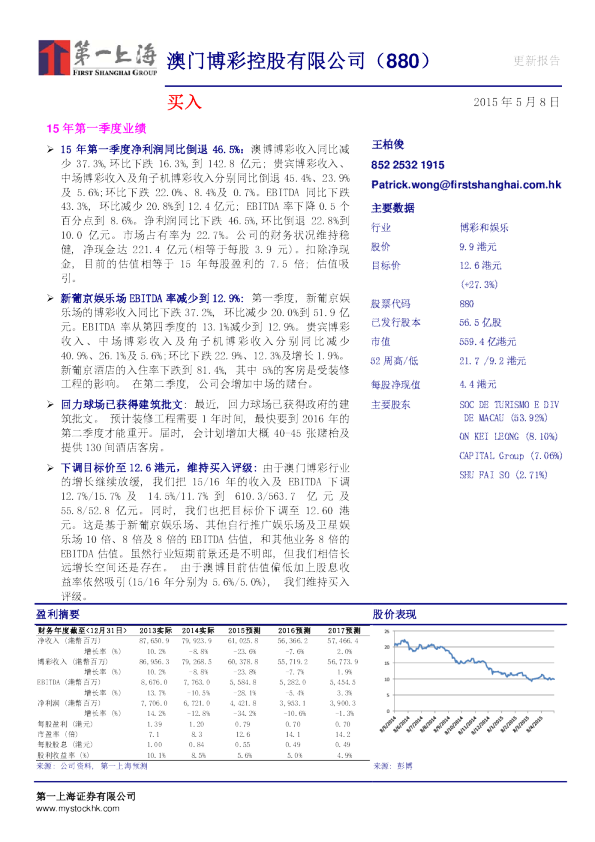15年第一季度业绩
