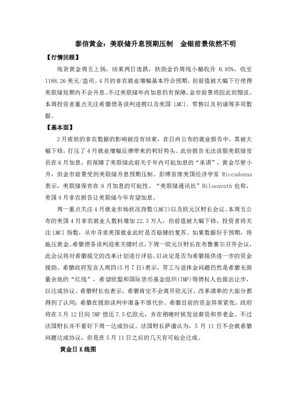 美联储升息预期压制 金银前景依然不明