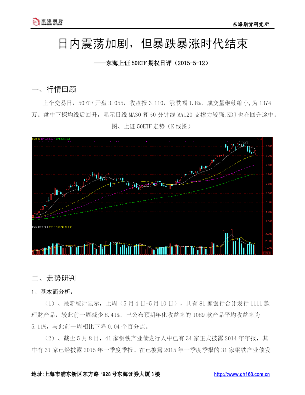 东海上证50ETF期权日评：日内震荡加剧，但暴跌暴涨时代结束