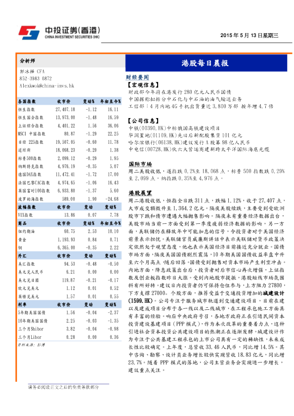 港股每日晨报