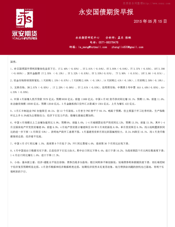 永安期货国债期货早报