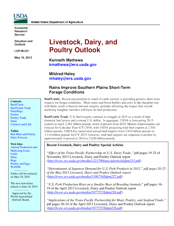 Usda livestock dairy and poultry outlook 2015 05 18 