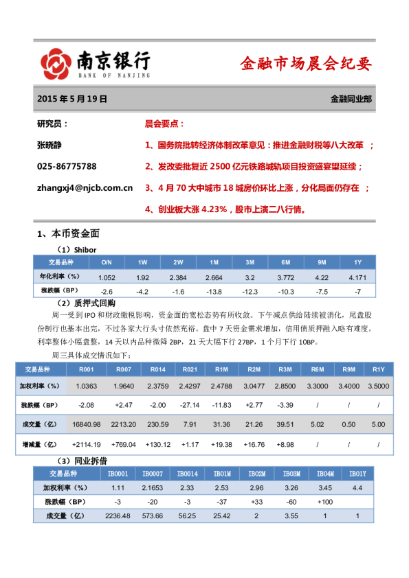 金融市场晨会纪要