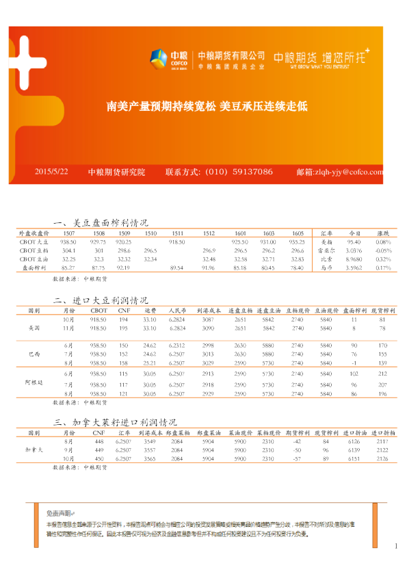 南美产量预期持续宽松 美豆承压连续走低