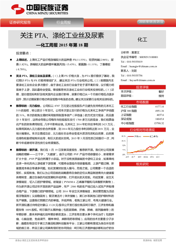 化工周报2015年第18期：关注PTA、涤纶工业丝及尿素