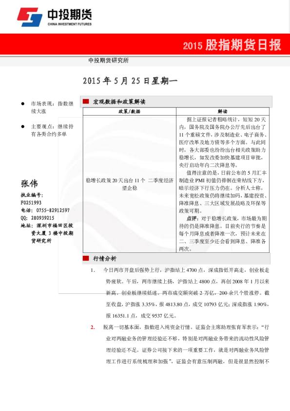 中投天琪股指期货日报