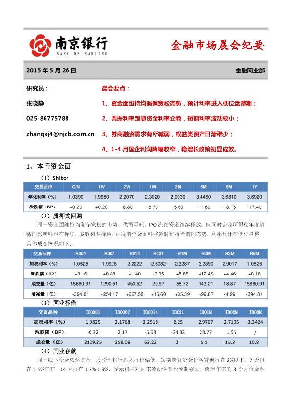 金融市场晨会纪要