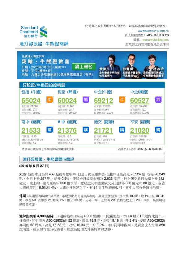 渣打银行认股证·牛熊证简评