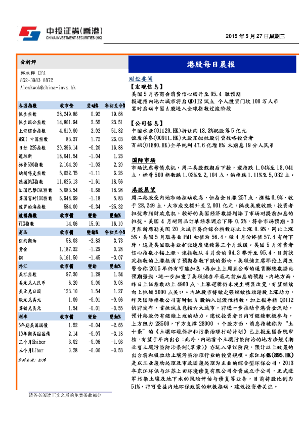 港股每日晨报